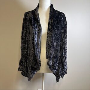 Ecote Velvet Burnout Black Purple women’s Cardigan Lrg Draped Open Front Zebra